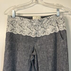ANTHROPOLOGIE ELEVENSES THE BRIGHTON LINEN AND LACE WIDE LEG PANTS SIZE 4